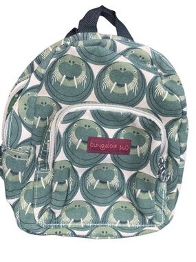 Bungalow 360 Green Walrus Pattern Mini Backpack Vegan Canvas Excellent Condition